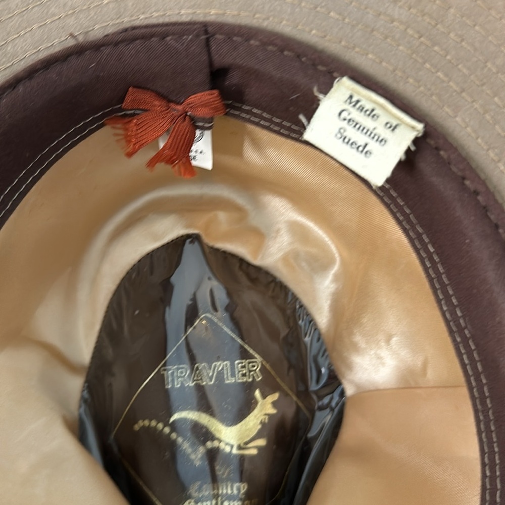 Trav’ler Country Outfitters Genuine Suede Large Camel Leather Tan Men’s Hat - Picture 7 of 8